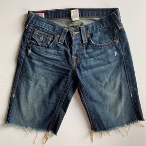 True Religion Riley Denim Distressed Bermuda Shorts